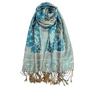 Achillea Soft Silky Reversible Paisley Pashmina Shawl Wrap Scarf w/Fringes, Teal 2, 28" W x 76" L