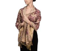 Achillea Soft Silky Reversible Paisley Pashmina Shawl Wrap Scarf w/Fringes, Violet, 28" W x 76" L