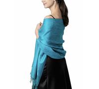 Achillea Two Tone Vintage Jacquard Paisley Pashmina Shawl Wrap Scarf, Aqua