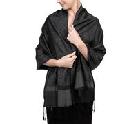 Achillea Two Tone Vintage Jacquard Paisley Pashmina Shawl Wrap Scarf, Charcoal Gray, 72" L x 28" W