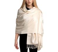 Achillea Two Tone Vintage Jacquard Paisley Pashmina Shawl Wrap Scarf, Cream