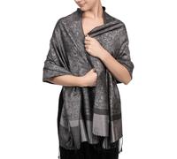 Achillea Two Tone Vintage Jacquard Paisley Pashmina Shawl Wrap Scarf, Dark Grey