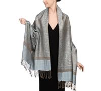 Achillea Two Tone Vintage Jacquard Paisley Pashmina Shawl Wrap Scarf, Powder Blue