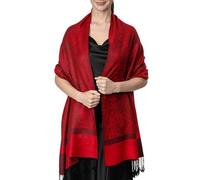 Achillea Two Tone Vintage Jacquard Paisley Pashmina Shawl Wrap Scarf - Red -