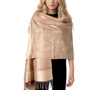 Achillea Two Tone Vintage Jacquard Paisley Pashmina Shawl Wrap Scarf, Taupe, 72"L x 28"W