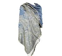 Achillea Women's Two Tone Vintage Jacquard Paisley Pashmina Shawl Wrap Scarf - blue -