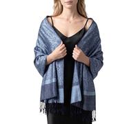 Achillea Women's Two Tone Vintage Jacquard Paisley Pashmina Shawl Wrap Scarf - blue -