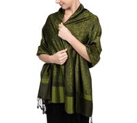 Achillea Women's Two Tone Vintage Jacquard Paisley Pashmina Shawl Wrap Scarf - Green -