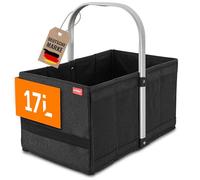 achilles Foldable Shopping Basket, Carrying Basket With Aluminum Handle, Picnic Box, Bag, Folding 40X24X20 Cm (Black)