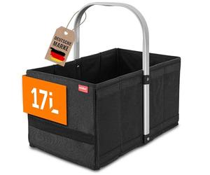 achilles Foldable Shopping Basket, Carrying Basket With Aluminum Handle, Picnic Box, Bag, Folding 40X24X20 Cm (Black)