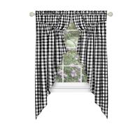 ACHIM Buffalo Check Gathered Swag Window Curtain Pair - 72 Inch Width, 63 Inch Length - Black & White Plaid - Light Filtering Farmhouse Country Drapes for Bedroom Living & Dining Room Home Decor