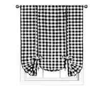 ACHIM Buffalo Check Tieup Window Curtain - 42 Inch Width, 63 Inch Length - Black & White Plaid - Light Filtering Farmhouse Country Drapes for Bedroom Living & Dining Room Home Decor