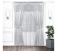 ACHIM Halley Window Curtains, 6-Piece Set - 56 Inch Width, 84 Inch Length, 2 Inch Rod Pocket - Silver - Includes Valance, 2 Solid Panels, Sheer Panel & 2 Removable Tie Backs Home Décor