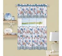Achim Home Furnishings, Blue Coastal Tier and Valance Window Curtain Set, 58" x 24"