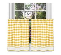 Achim Home Furnishings Buffalo Check Window Curtain Tier Pair, 58" x 24", Yellow & White, Polyester Blend, 58x24