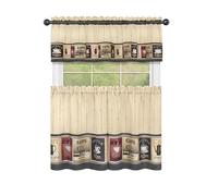 ACHIM Home Furnishings Cozy Café Printed Tier & Valance Set - 58x36 Inch Tan-Black