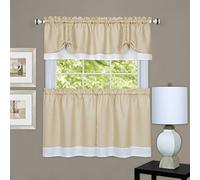 Achim Home Furnishings DRTV36TW12 Darcy Window Curtain Tier Pair & Valance Set, 58" x 36" with 14" Valance, Tan/White, Pair, Tan & White