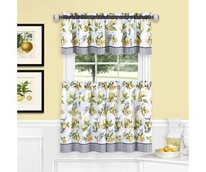 Achim Home Furnishings Lemon Drop - Printed Tier & Valance Set - 58x36 - Yellow