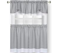 Achim Home Furnishings Soft Window Tier & Valance Set, Polyester, Grey/White, 58 x 24/58 x 14