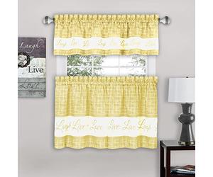 Achim Home Furnishings Soft Window Tier & Valance Set, Polyester, Yellow, 58x36