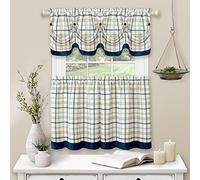 Achim Home Furnishings Tier Pair and Valance Set Tattersall Window Curtain, 58" x 24", Navy