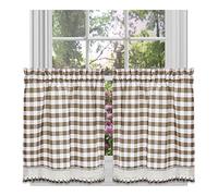 Achim Home Furnishings Tier Pair Buffalo Check Window Curtain, 58 in x 36 in, Taupe & Ivory