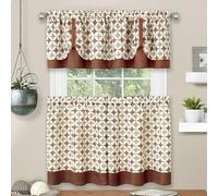 ACHIM Light Filtering Printed Tier & Valance Window Curtain Set - 58 Inch Width, 36 Inch Length - Callie (Spice/Tan), Machine Washable Drape for Kitchen, Living, & Dining Room Home Decor