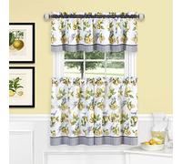 ACHIM Light Filtering Window Curtain, Printed Tier & Valance Set - 58 Inch Length, 24 Inch Width - Lemon Drop (Yellow), Machine Washable Drape for Kitchen, Bedroom, Living, & Dining Room Home Decor
