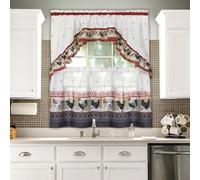 ACHIM Printed Tier and Swag Window Curtain Set - 57 Inch Width, 24 Inch Length - Rooster - Machine Washable Light Filtering Polyester Drapes for Kitchen, Bedroom, Living, & Dining Room Home Décor