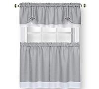 Achim Home Furnishings Soft Window Tier & Valance Set, Polyester, Grey/White, 36" W x 58" L (Pack of 1)