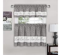 ACHIM Tier and Valance Window Curtain Set - 58 Inch Width, 24 Inch Length - Live, Love, Laugh (Grey) - Light Filtering Drapes for Kitchen, Bedroom, Living & Dining Room Home Decor