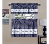 ACHIM Window Curtain, Polyester, Navy, Tier Pair & Valance Set 58" x 24"