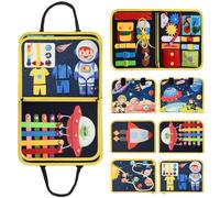 Achiyway Educational Busy Board Toddlers Toys for 1-4 Years Old, Baby Busy Book Games with Space Theme, Dress Up, Weaving, Zippers and Buckles