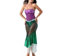 Achlibe Adult Mermaid Costume Strapless Tube Tops Ruffle Sequin Long Tail Cosplay Fancy Dress Halloween Costumes (A-Green, M)