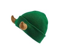 Achlibe Christmas Devil Horn Hat Knitted Beanie Warm Winter Halloween Hat Hip Hop Cap (Green Hat Khaki Horns, 20cm*1cm*19cm)