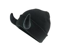 Achlibe Christmas Devil Horn Knitted Beanie Warm Winter Halloween Hat Hip Hop Cap (Black Horns, 20cm*1cm*19cm)