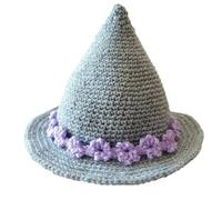 Achlibe Halloween Knit Witch Hat Gothic Plain/Stripe Print Wide Brim Wool Pointed Cap Cosplay Party Wizard Hats Headwear (A-Gray, One Size)