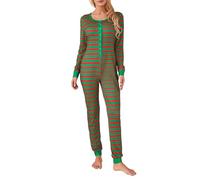 Achlibe Sexy Christmas Pajamas for Women One Piece Romper Pants Long Sleeve Striped Jumpsuit Sleepwear Loungewear (A-Red and Green, XL)
