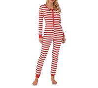 Achlibe Sexy Christmas Pajamas for Women One Piece Romper Pants Long Sleeve Striped Jumpsuit Sleepwear Loungewear (A-a-Red and White, M)