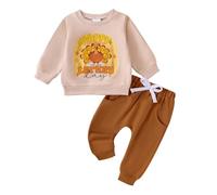 Achlibe Toddler Baby Boy Thanksgiving Outfit Turkey Print Long Sleeve Sweatshirt and Elastic Pants 2 Piece Clothes Toddler (Khaki 2, 3-4 Years)