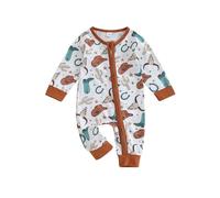 Achlibe Western Baby Cowboy Outfit Long Sleeve Cow Print Romper Clothes for Boy Girls Infant Zipped Fall Jumpsuit (A-a-Brown, 3-6 Months)
