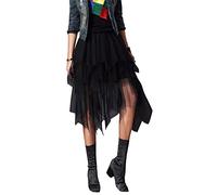 Achlibe Women Fashion Layered Mesh A-line Skirt Dot Midi High Waist Elastic Tutu Tulle Party Dress Black