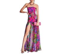 Achlibe Women 's Tube Top High Split Design DressStrapless Backless Mesh Patchwork Tropical Leopard Print Maxi Dress (Purple, L)
