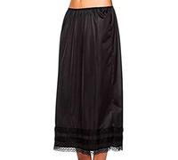 Achlibe Women Satin Waist Long Underskirt Solid Color Lace Skirt Elasticated Waist Wrap Maxi Skirts Smooth Loose Skirt Dress Vintage Skirt (Black, L)