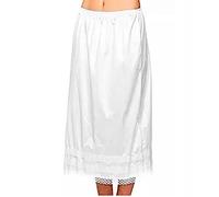 Achlibe Women Satin Waist Long Underskirt Solid Color Lace Skirt Elasticated Waist Wrap Maxi Skirts Smooth Loose Skirt Dress Vintage Skirt (White, L)