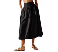 Achlibe Women Summer Bubble Maxi Skirt Casual Elastic Waist Pleated A-Line Long Skirt Beach Balloon Skirt with Lining (A-Black, XL)