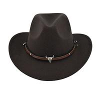 Achlibe Women Western Shapeable Cowboy Hat Retro Vintage Jazz Hat Autumn Winter Wide Brim Bull Hat (Coffee Bull, One Size)