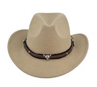 Achlibe Women Western Shapeable Cowboy Hat Retro Vintage Jazz Hat Autumn Winter Wide Brim Bull Hat (Camel Bull, One Size)