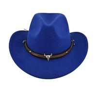 Achlibe Women Western Shapeable Cowboy Hat Retro Vintage Jazz Hat Autumn Winter Wide Brim Bull Hat (Royal Blue Bull, One Size)