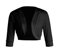 Achlibe Women Y2K Knitting Cropped Bolero Cardigan Top Solid Color Long Sleeve Open Front V Neck Shrug (Black, X-Large)